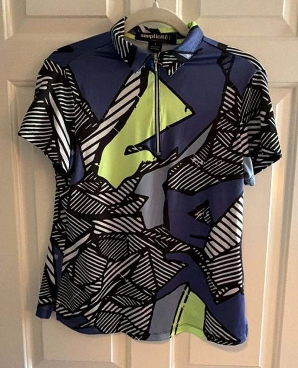 Simplicité by Jamie Sadock Golf Shirt Size S Blue Abstract Quarter Zip